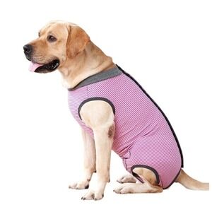 Dog Recovery Post Surgery Suit‎ Pink Stripe Veterinary Collar Cone Alternative